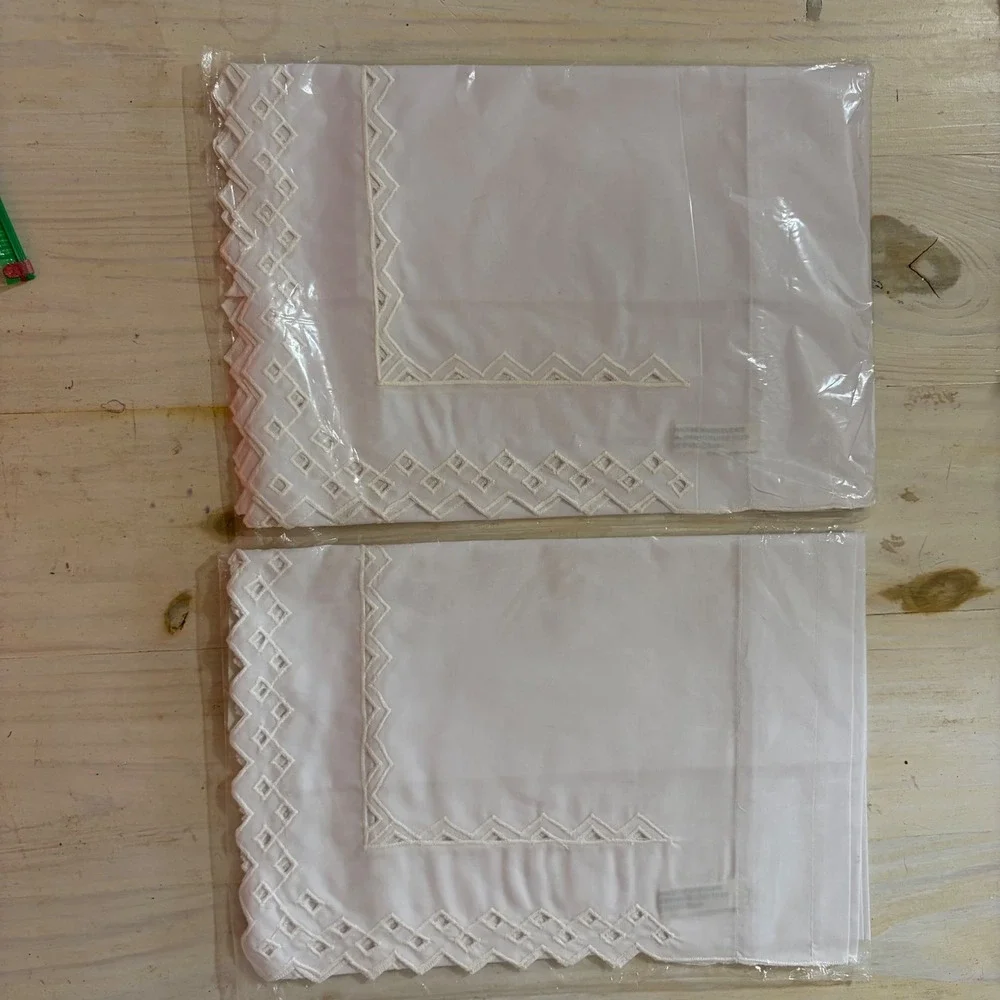 Set of 2 White Embroidered Eyelet Window Valances 60x12.5 Scalloped Edge